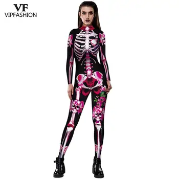 VIP MADOS Halloween Kostiumai Moterims 3D Spausdinimo Rose Skeletas Plius Dydis Cosplay Jumpsuit