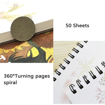 50 Lapų Piešimo Sketchbook Spiralinis Sąsiuvinis A4 Eskizų Bloknotas Balto Popieriaus Planuotojas Keliautojams, Žurnalų, Užrašų Knygelė Van Gogh Bloknotą