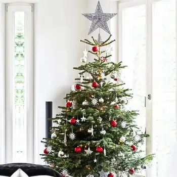 20cm Silver Star Medžio Topper Išskirtinį Shimmery Žvaigždė Kalėdų Eglutė Topper Kalėdų Medžio Apdaila 5 Punkte Star Treetop Dekoras