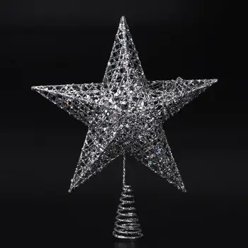 20cm Silver Star Medžio Topper Išskirtinį Shimmery Žvaigždė Kalėdų Eglutė Topper Kalėdų Medžio Apdaila 5 Punkte Star Treetop Dekoras