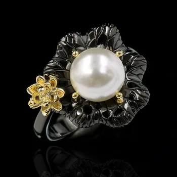 2020 m. Derliaus Papuošalai 925 Sterlingas Sidabro Baroko Perlas Žiedai Moterų Vestuvės Vestuvinis Nuotakos Juodojo Aukso Fine Jewelry