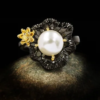 2020 m. Derliaus Papuošalai 925 Sterlingas Sidabro Baroko Perlas Žiedai Moterų Vestuvės Vestuvinis Nuotakos Juodojo Aukso Fine Jewelry