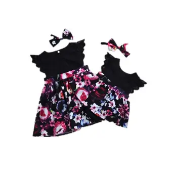 Mielas Naujagimiui Vaikai Mergina Drabužius Gėlių Jumpsuit Bodysuit /Suknelė+Lankelis, Komplektai, Dydis 0-6T