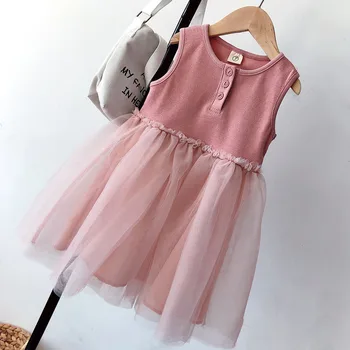 Vaikams kūdikių mergaičių vasaros rankovių kietas medvilnės tinklelio suknelės princesė atsitiktinis suknelė vaikiška apranga vaikams kostiumai 3-8Y