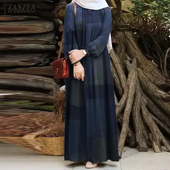 ZANZEA Moterų, Musulmonų ir Islamo Suknelė Vintage Gėlių Spausdinti Dubajus Abaja Turkija Hijab Suknelė Atsitiktinis Atvartas Kaklo, ilgomis Rankovėmis Sundress