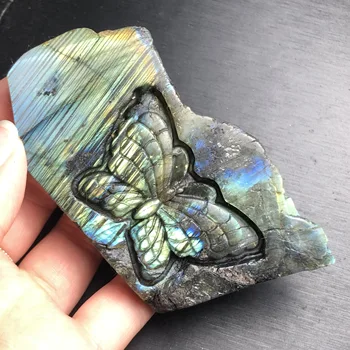 Natūraliai mėlyname labradoras vertus crved pelėda poliruoti crystal butterfly akmenys