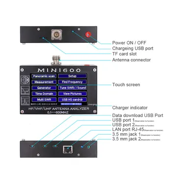 Touch Screen Antenos Analizatorius MINI600 0.1-600MHZ HF/VHF/UHF Profesinės Antenos testeris MINI600 antenos skaitiklis