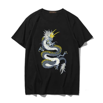 Streetwear Viršūnes moteriški marškinėliai Ulzzang Harajuku senovinių Kinų Drakonas print T-Shirt Vasarą Naujas Negabaritinių Prarasti Atsitiktinis Moterų