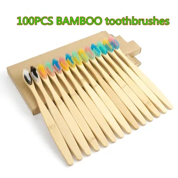 100 Vnt Dantų šepetėlių Aplinkos Bambuko Medžio anglies dantų šepetėliai Medium Soft Bristle Medienos Rankena Vegan Produktų Šepetys su byla