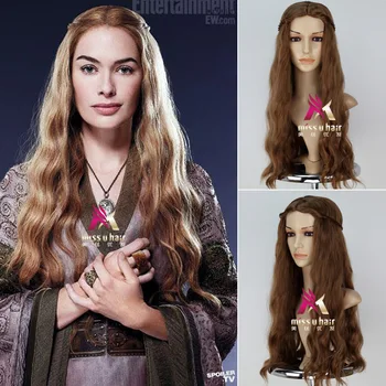 Helovinas moterų Cersei Lannister Ilgi Banguoti obligacijų pintas Perukas Karalienė Cersei aukso Perukas kostiumai su plaukų grynasis nemokamas pristatymas