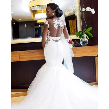 2020 Naujas Afrikoje Undinė Vestuvių Suknelės nuo Peties Appliques Valymo Traukinio Nėrinių Vestuvinės Suknelės Kuklus Plius Dydis Vestuvių Suknelė