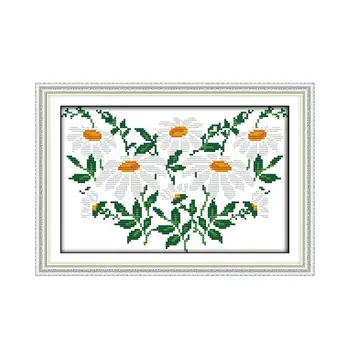 Balta ramunė kryželiu rinkinys DMC spalvų gėlių, augalų 14ct 11ct skaičius spausdinimo drobės siūlių siuvinėjimui 