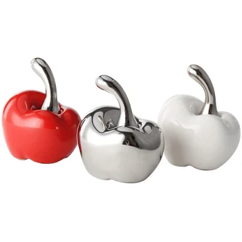 2vnt Apple Miniatiūros Menai, Amatai, Raudona/Balta/Sidabro Keramikos Vaisinių Augalų Figūrėlės Sodo Namų Dekoro Priedai
