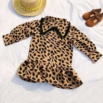 Bamblys Vaikams Baby Girl Leopardas Spausdinti Drabužius Ilgomis Rankovėmis Nėrinių Šalis Tutu Marškinėliai Suknelė Rudens Drabužių
