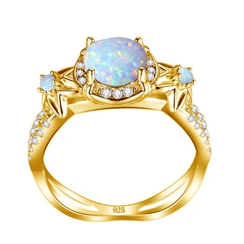 SDOOU 925 Sterlingas Sidabro Žiedas Moterims Neapibrėžta Brangakmenių Opalas Žiedai Turas Cut Diamond Su Gėlių Bohemijos 14K Aukso Papuošalai