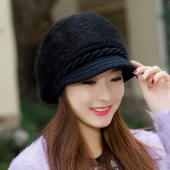 Žieminės kepurės moterų 2020 m. aukštos kokybės triušio kailio plius vilnos megztus skrybėlę Ponios Sutirštės šiltas beretė kepurės skrybėlės Seksualių Merginų banga