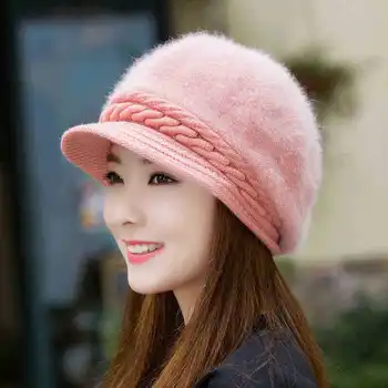 Žieminės kepurės moterų 2020 m. aukštos kokybės triušio kailio plius vilnos megztus skrybėlę Ponios Sutirštės šiltas beretė kepurės skrybėlės Seksualių Merginų banga