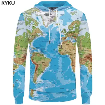 KYKU Prekės Pasaulio Žemėlapyje Palaidinės Žemės Prakaito marškinėliai Juokinga 3d Mens Hoodies Hip-Hop Drabužiai Vyrams Cool Anime Rudens Žiemos 2018