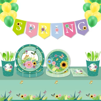 Gėlių Pavasario Gimtadienio Dekoracijas Pievų Drugelis Stalo Rinkiniai, Baby Shower Vaikai Partija Pasisako Reikmenys 8 Žmonės