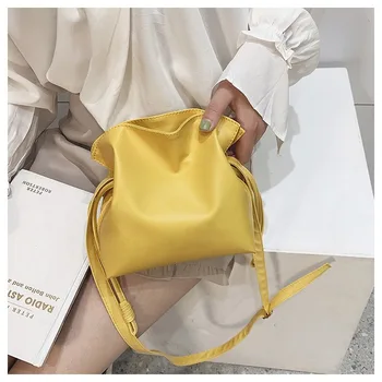 2020 naujus moteriškus maišelis mažas maišelis korėjos ins paprasta vientisos spalvos pu laukinių raišteliu peties kibirą, maišą laisvalaikio krepšys