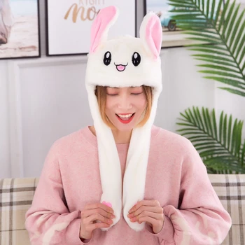 Merginos Gyvūnų Juda Skrybėlę Triušio Ausis Pliušinis Saldus Cute Bunny Fuzzy Žiupsnelis Oro Pagalvė Dangtelis Juda Ausys Šokinėja Dovana Vaikams Kawaii Skrybėlę