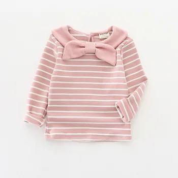 2020 m. Pavasarį, Vaikų Drabužiai Nauji ilgomis rankovėmis Mergaitėms marškinėliai Dryžuotas Medvilnės Viršūnes Kūdikių Mielas Rožinis Kaspinėlis, Žemiausią Marškinėliai Apatiniai