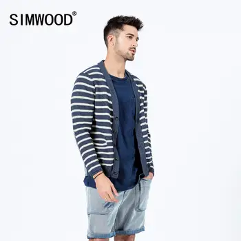 SIMWOOD 2020 m. pavasarį naujas medvilnės dryžuotas megztinis vyrams atgal džinsinio kratinys kint striukes plius dydis Indigo kintwear SI980519