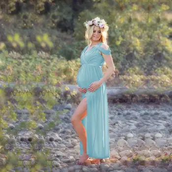 Seksualus Motinystės Fotografija Rekvizitai Ilga Suknelė Nėščioms Moterims Fotosesiją Padalinta Priekiniai Nėštumo Suknelės Kūdikių Dušai Maxi Suknelė
