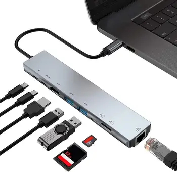 8 1 Daugiafunkcinis Tipo C iki 4K HDMI suderinamus RJ45 USB 3.0 TF PD Įkroviklis Hub Adapteris