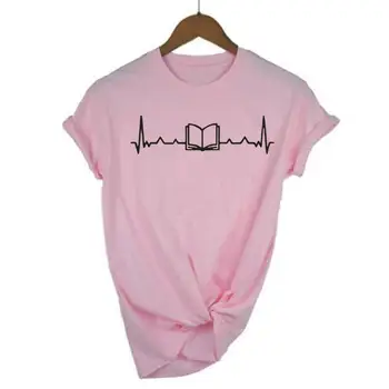 Mados Knyga Širdies Plakimas Spausdinti Moterų Marškinėlius Trumpomis Rankovėmis Atsitiktinis Juokingi Marškinėliai, Femme Harajuku Marškinėliai Moterims Topai Camiseta Mujer