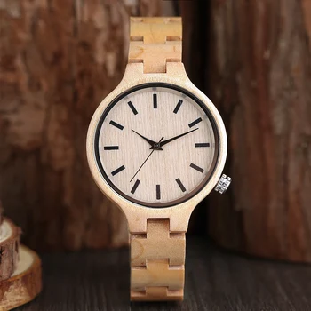 Natūralios Bambuko Medienos Laikrodžiai Ponios Madingas Kvarcinis Laikrodis, Medinės Žiūrėti Moterų Laikrodis Relogio Feminino zegarek damski