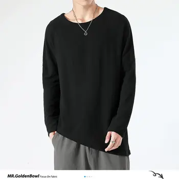 MrGoldenBowl Japonijos Vyrų Juoda Tees Mados nereguliarus Vyras Atsitiktinis ilgomis Rankovėmis T shirts Harajuku Vyrų Negabaritinių marškinėliai Rops