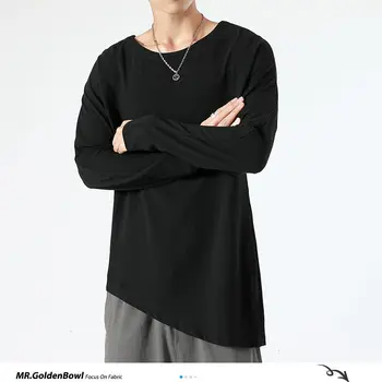 MrGoldenBowl Japonijos Vyrų Juoda Tees Mados nereguliarus Vyras Atsitiktinis ilgomis Rankovėmis T shirts Harajuku Vyrų Negabaritinių marškinėliai Rops