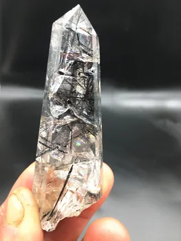 60-70grams natūralaus kvarco kristalo juodas turmalinas su magic wand gijimą.