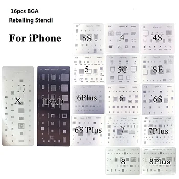 16pcsFull Nustatyti Lydmetalis Šabloną Skirti BGA Reballing Trafaretas IPhone 4 4s 5 5s 5c 6 6+ 6S 6s+ 7 7+ SE 8 8Plus X iPad Suvirinimo