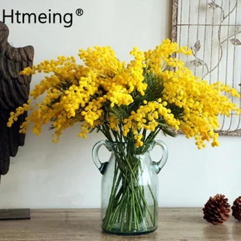 6 VNT Dirbtinės Gėlės Australijos Akacija Geltona Mimoza filialai Purškimo Šilko Gėlių Vestuvių Augalai Šalies Atveju Dekoras