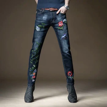 Nemokamas Pristatymas Naujos 2020 vyrų vyrų išsiuvinėti nacionalinės džinsai slim kelnės Kinų klasikinio stiliaus tendencija, atsitiktinis džinsinio audinio kelnės