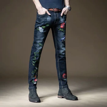 Nemokamas Pristatymas Naujos 2020 vyrų vyrų išsiuvinėti nacionalinės džinsai slim kelnės Kinų klasikinio stiliaus tendencija, atsitiktinis džinsinio audinio kelnės