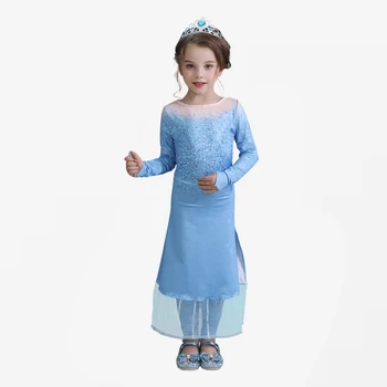Princesė Suknelė Mergaitėms ilgomis Rankovėmis Rudens Suknelės Sniego Vaikams, Helovyno Cosplay Drabužius, 4-10Y Princesė Kostiumas Suknelė