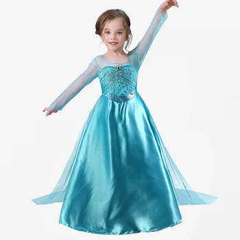 Princesė Suknelė Mergaitėms ilgomis Rankovėmis Rudens Suknelės Sniego Vaikams, Helovyno Cosplay Drabužius, 4-10Y Princesė Kostiumas Suknelė