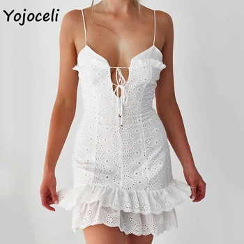 Yojoceli seksualus boho paplūdimio cottom siuvinėjimo nėrinių suknelė nėrimo sundress 2021 m. vasarą tuščiaviduriai iš pynimas mini suknelė