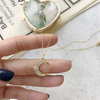 LouLeur 925 sterlingas sidabro cirkonis mėnulis karoliai pakabukas aukso paprastas elegantiškas temperamentas karoliai moterų fine jewelry žavesio