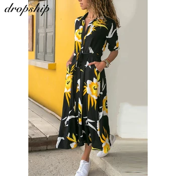 Vasaros Maxi Suknelė Moterims Maxi Ponios Gėlių Spausdinti Ilgas Wrap Suknelės Plius Dydžio Sundress 2020 Atostogų Suknelė Vestidos