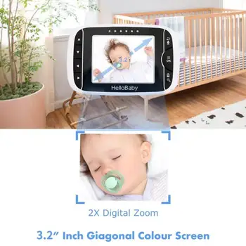 HelloBaby Video Baby Monitor su 3.2 Colių Ekranas,Dvi Talk-Back Sistema,Pan-Tilt-Zoom, Naktinis Matymas,Aštuonių Lopšines,VOX Režimu