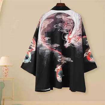 Harajuku Japonų Kimono Vasarą Karpiai Spausdinti Laisvi Marškinėliai Topai Atsitiktinis Moteris, Vyras Kimonos Kailis Pora Yukata Kimonos
