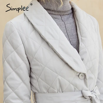 Simplee Prašmatnus modelis liemenį moterų žiemos paltai V-kaklo asimetrinė ilgai medvilnės šiltas kailis moterų Fahison kamšalu striukė kailis 2020 m.