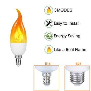 E14 E27 Liepsna Lempa Lempa LED Liepsnos Poveikis Imituojamo Gaisro Lempučių Mirgėjimas Emuliacija Dekoro Lauko Šalies LED Apšvietimas