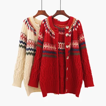 H. SA Moterų Atidaryti Dygsnio Retro Vintage Megztinis ir susagstomi megztiniai Oneck Mygtuką Iki Dryžuotas Pavasario Megzti Paltai Atsitiktinis Striukė 2020 m.