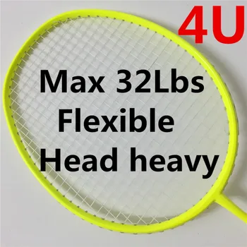 Geriausia 4U lankstus badmintono raketės galvos sunkiųjų vyrų badmintono raketės su virvele suverti Max 32Lbs dvigubai žaidimai badmintono rakečių