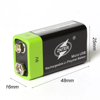 2VNT ZNTER 9V 600mAh įkraunama ličio baterija 6F22 USB ličio polimerų įkraunamą bateriją + Micro USB įkrovimo kabelis